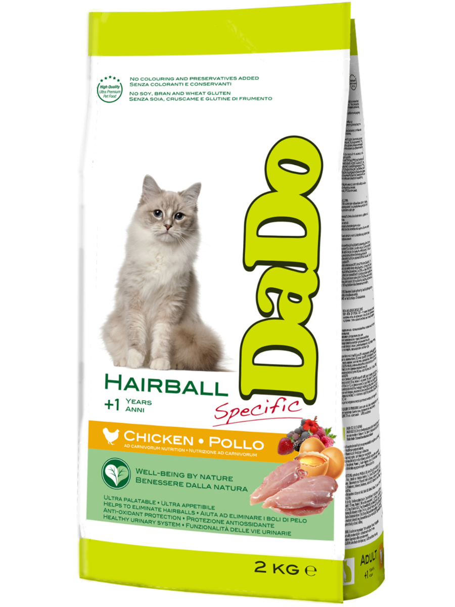 Сухой корм DaDo Hairball для кошек с эффектом выведения шерсти c курицей, 2 кг